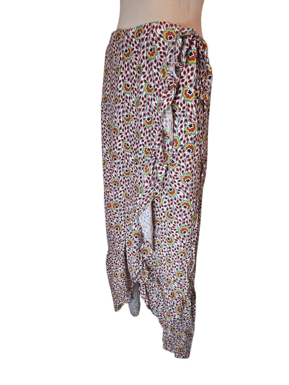 Boden Floral Wrap Maxi Skirt - Women's Size 8 Long - Asymmetrical Cut Boho Chic